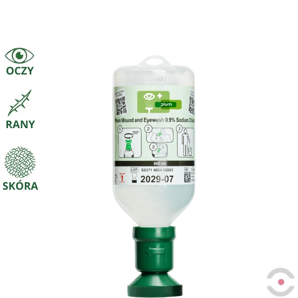 Roztwór do płukania oka i ran Plum, ciało obce, butelka 500 ml, chlorek sodu 0,9%, MDR