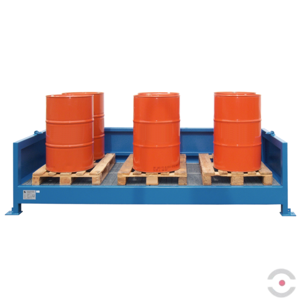 Regał półotwarty (WSC 1.30), 1*poziom skład. kratownica, 1*moduł, 10*200 l beczka, wanna 650 l