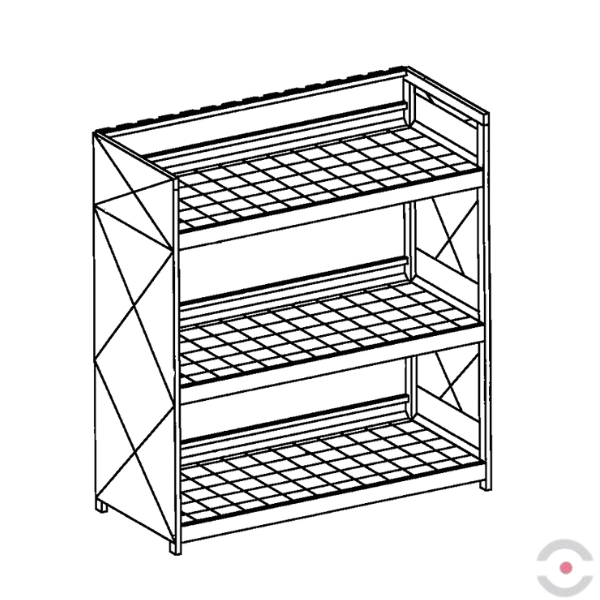Regał półotwarty (WSC 3.30), 3*poziomy skład. kratownica, 1*moduł, 30*200 l beczka, wanna 650 l