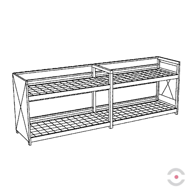 Regał półotwarty (WSC 2.60), 2*poziomy skład. kratownica, 2*moduł, 40*200 l beczka, wanna 2*650 l