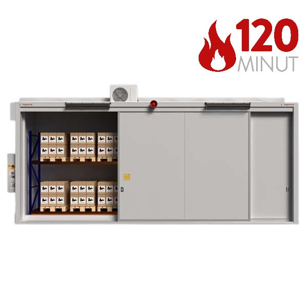Magazyn ognioodporny Topserw BATTERY, REI120, 2 poziomy/2 segmenty, S*G*W 8500*2000*3700, 2*1000 l, drzwi przesuwne