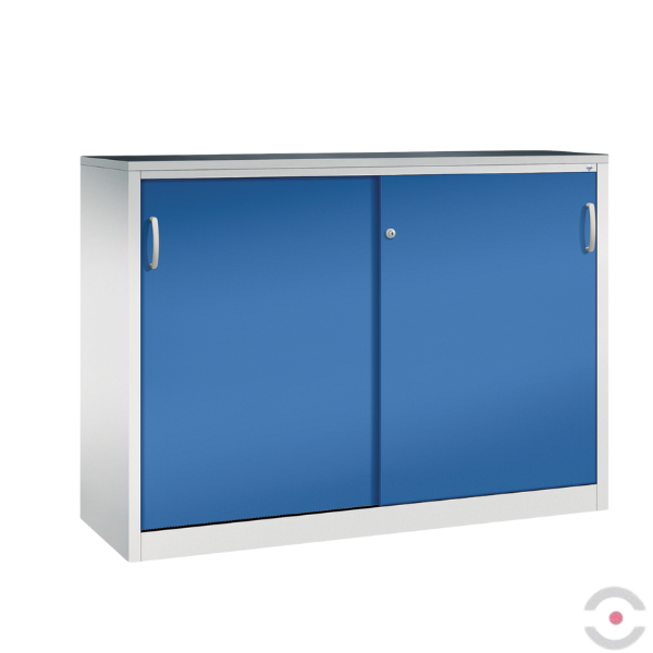 Szafa warsztatowa M, 4 półki, mata, drzwi przesuwne, ścianka działowa, W*S*G 1200*1600*500 mm, szary/niebieski