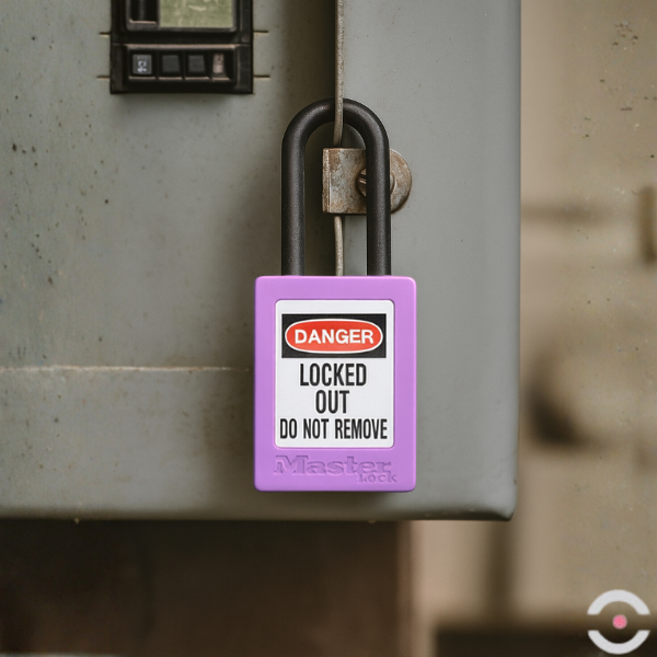 Kłódka bezpieczeństwa (Ex), korpus i kabłąk kompozytowy 4.76 mm, klucz KD, b/przytrzymania, purpurowa