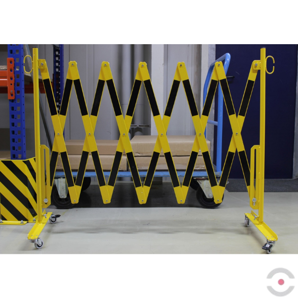 Bariera nożycowa, dł. 4000 mm, kółka, żółty/czarny