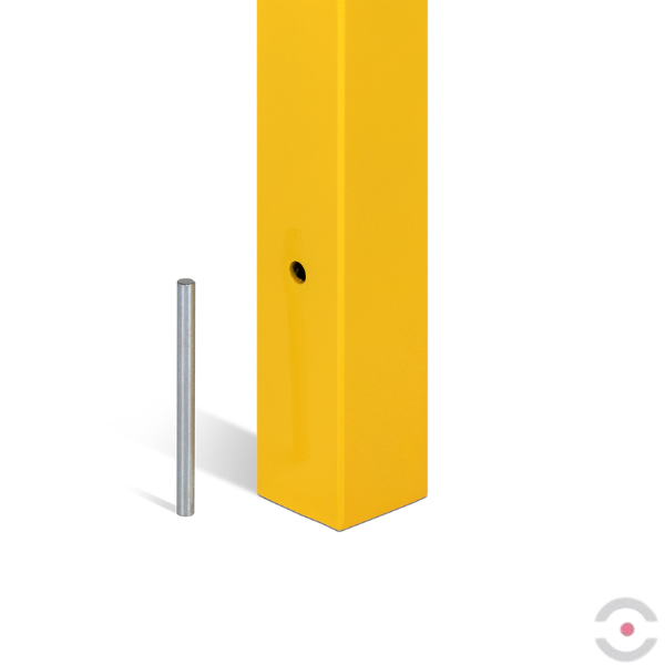 Słupek stalowy, kwadrat. 70*70 mm, wpuszczany, 2*uchwyt oczkowy, ocynkow. malow. żółty/czarny