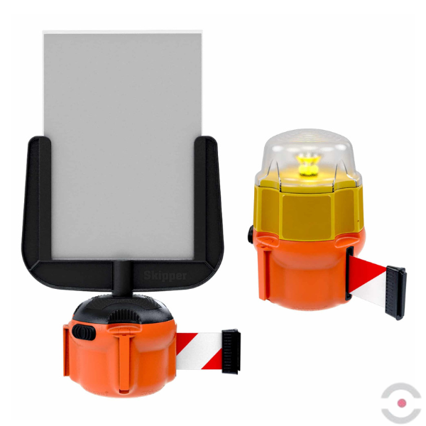 Kaseta XS z wyciąganą taśmą ostrzegawczą (żółto-czarna), dł. 9 m, pomarańczowy