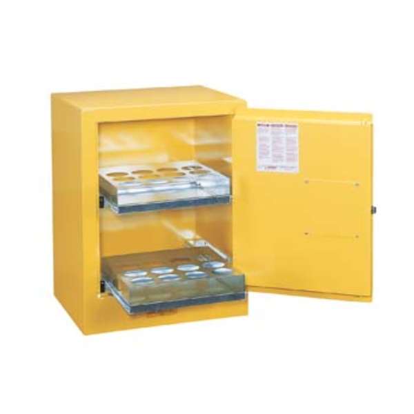 Szafa zabezpieczająca (palne) Justrite AEROZOL S, 24 szt, 1-drzwiowa ZR, 2 półki wysuwane, żółty