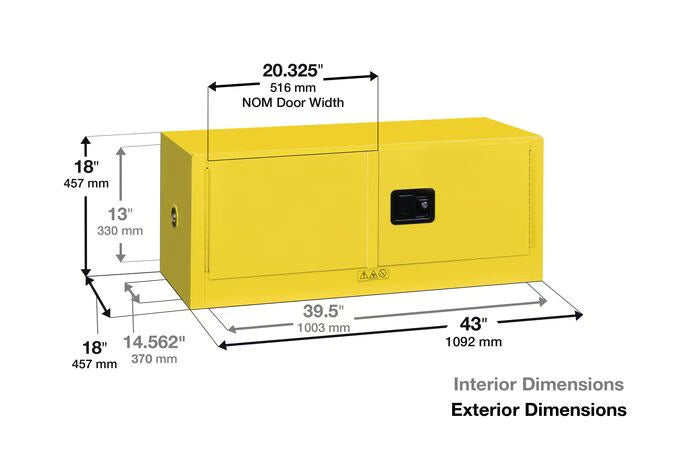 Szafa zabezpieczająca (palne) Justrite UPPER L, 45 l, 2-drzwiowa MS, żółty