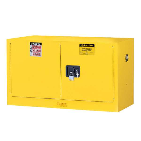 Szafa zabezpieczająca (palne) Justrite WALL L, 64 l, 2-drzwiowa ZR, 1 półka, żółty