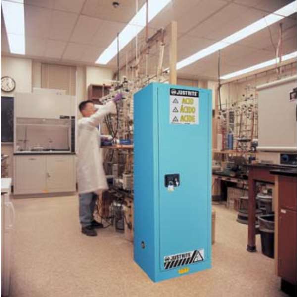 Szafa zabezpieczająca (korozyjne) Justrite SLIM S, 83 l, 1-drzwiowa MS, 3 półki, niebieski