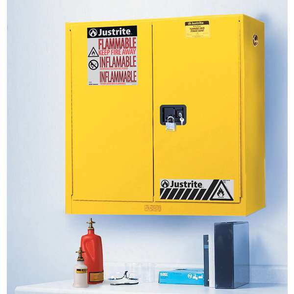 Szafa zabezpieczająca (palne) Justrite WALL L, 76 l, 2-drzwiowa ZR, 3 półki, żółty