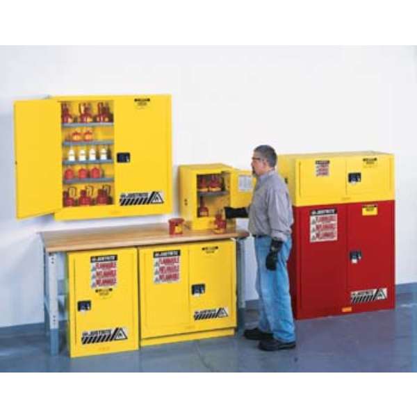 Szafa zabezpieczająca (palne) Justrite WALL L, 76 l, 2-drzwiowa ZR, 3 półki, żółty