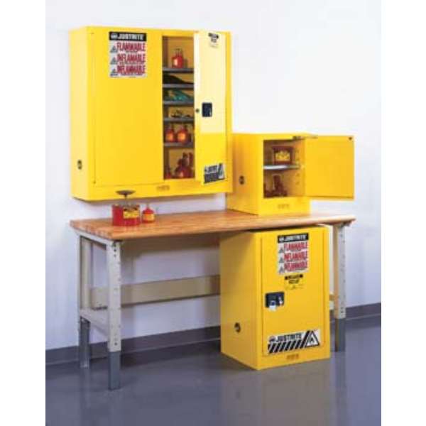 Szafa zabezpieczająca (palne) Justrite WALL L, 76 l, 2-drzwiowa ZR, 3 półki, żółty