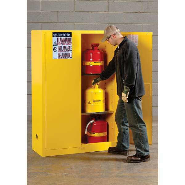 Szafa zabezpieczająca (palne) Justrite MODUS L, 170 l, 2-drzwiowa ZR, 2 półki, żółty