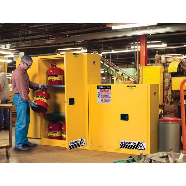 Szafa zabezpieczająca (palne) Justrite MODUS L, 170 l, 2-drzwiowa ZR, 2 półki, żółty