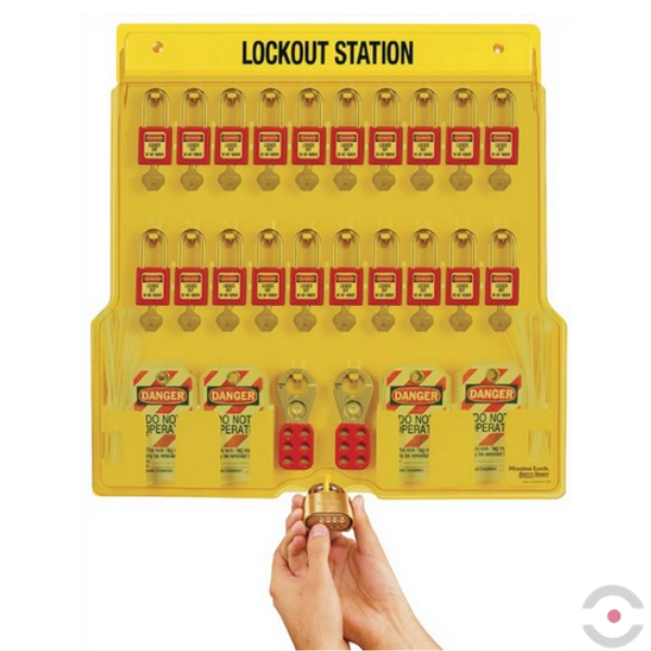 Zestaw blokad, kłódek, zawieszek, tablica ścienna 1*1484B, 20*410KDRED, 4*420, 48*497A