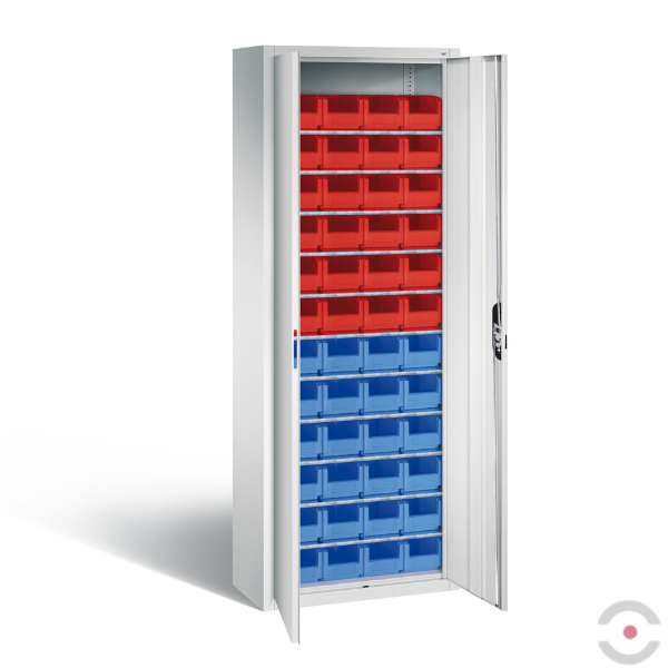 Szafa warsztatowa L-TALL, 48 pojemników, drzwi dwuskrzydłowe, W*S*G 1980*700*300 mm, szary