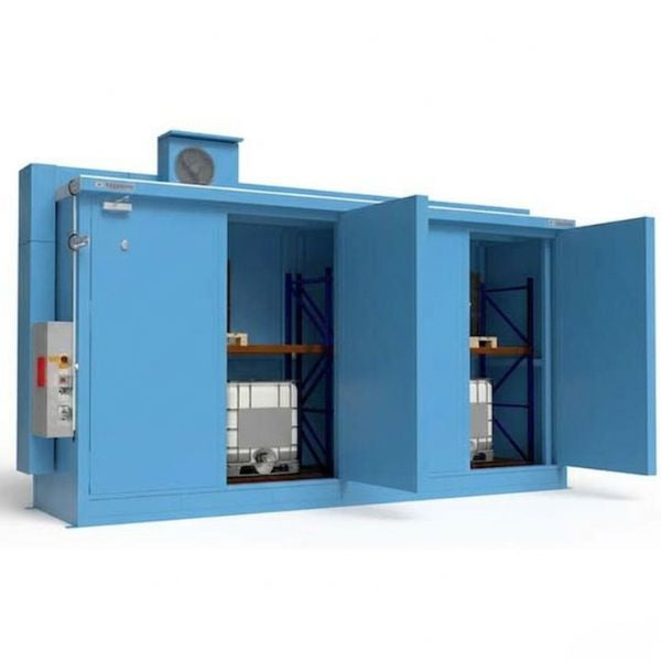Magazyn ognioodporny Topserw, REI120, 2 poziomy/2 segmenty, 8*1000 l KTC/IBC, 2*1000 l, 2*drzwi dwuskrzydłowe
