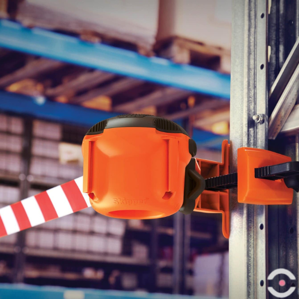 Kaseta XS z wyciąganą taśmą ostrzegawczą (biało-czerwona), dł. 9 m, pomarańczowy