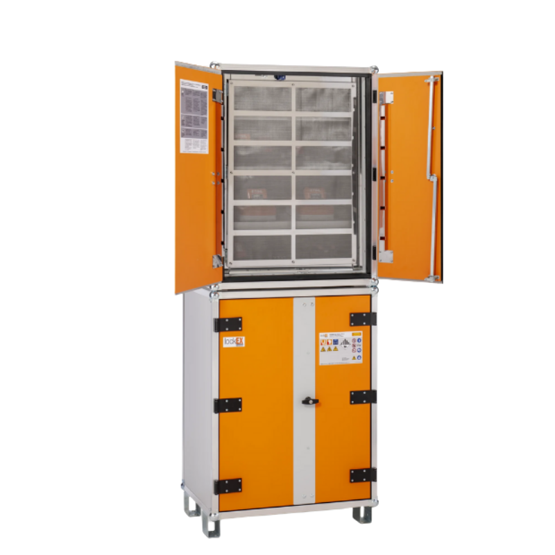 Szafa zabezpieczająca Topserw BATT L, ładowanie akumulatorów, 230V, 6 półek, 36 gniazd, nóżki, Premium 8/20, (VDMA 24994)