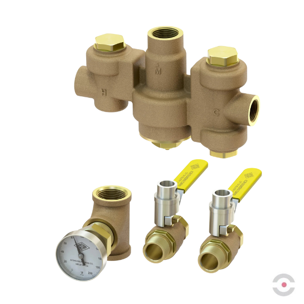 Mieszacz termostatyczny ciepłej i zimnej wody, 133 l/min, zawór odcinający (x2), wskaźnik temperatury