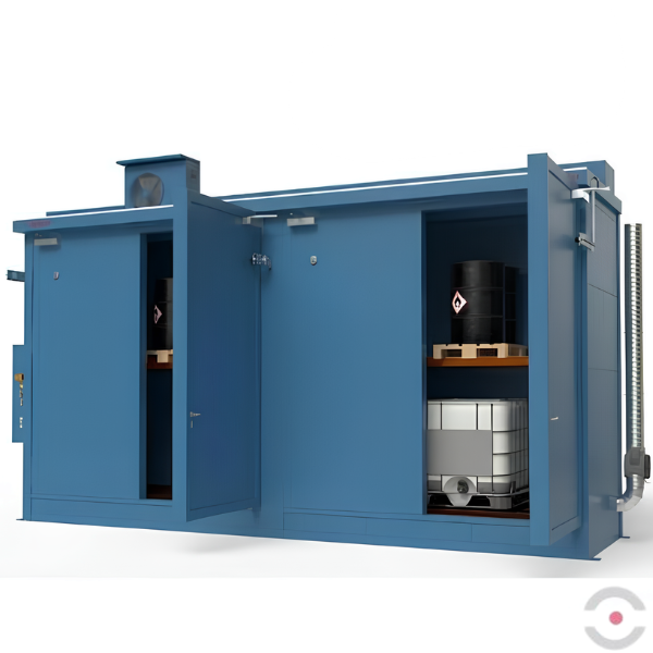 Magazyn ognioodporny Topserw, REI120, 2 poziomy/2 segmenty, 8*1000 l KTC/IBC, 2*1000 l, 2*drzwi dwuskrzydłowe