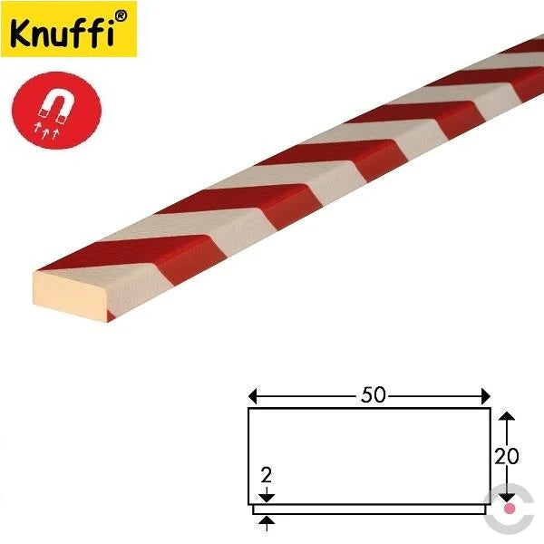 Elastyczny profil ostrzegawczo-ochronny Knuffi, typ D, magnetyczny, biały/czerwony, 1000 mm