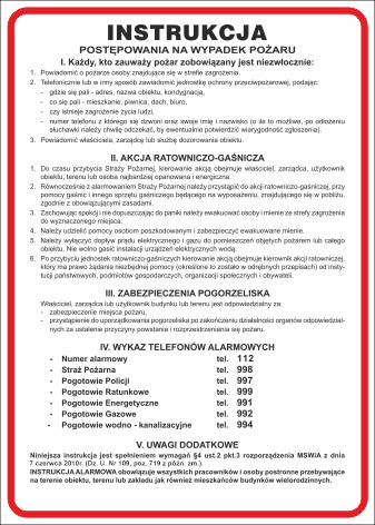 Instrukcja postępowania na wypadek pożaru 250x350mm P (IP01)