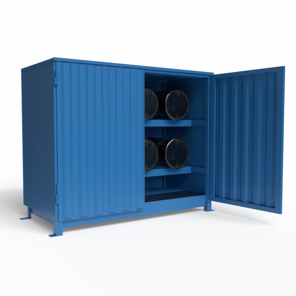 Magazyn substancji niebezpiecznych nieizolowany Topserw, WSC 2 poziomy, 8*200 l beczka/ekspl, jednostronny, 1*drzwi dwuskrzydłowe, jednomodułowy