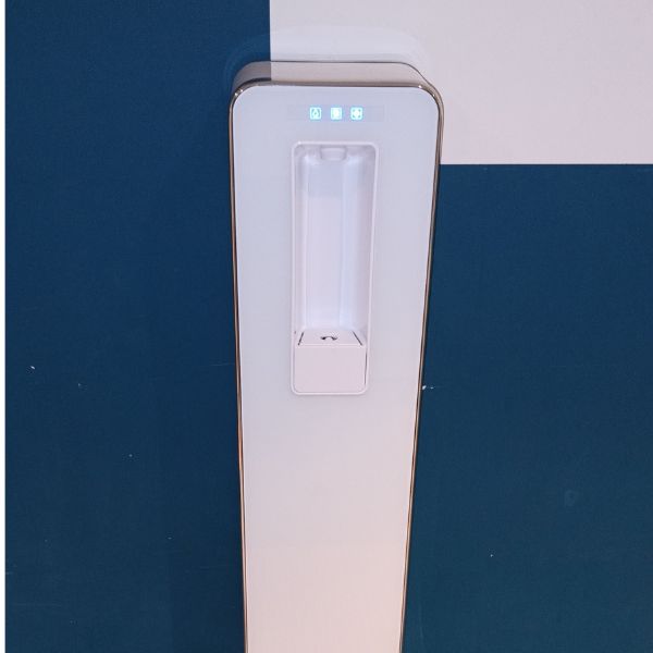 Dystrybutor wody pitnej Zdrojownia FLAT, przycisk, podajnik do kubków, biały, woda chłodzona