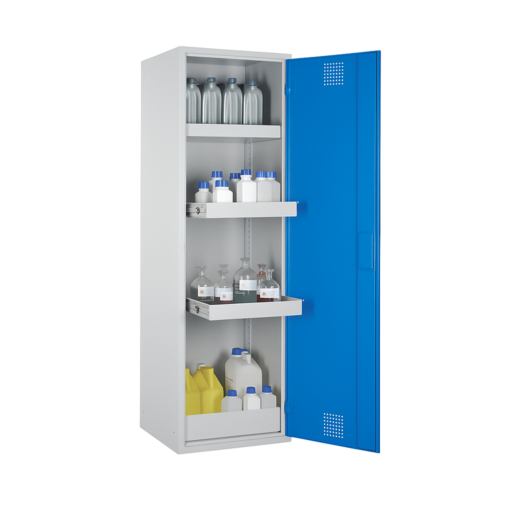 Półka stalowa wysuwana do szafy zabezpieczającej (trujące) SLIM S, CHS 600 P-VS, W*S 1935*600 mm, 2 półki wysuwne, 1-drzwiowa