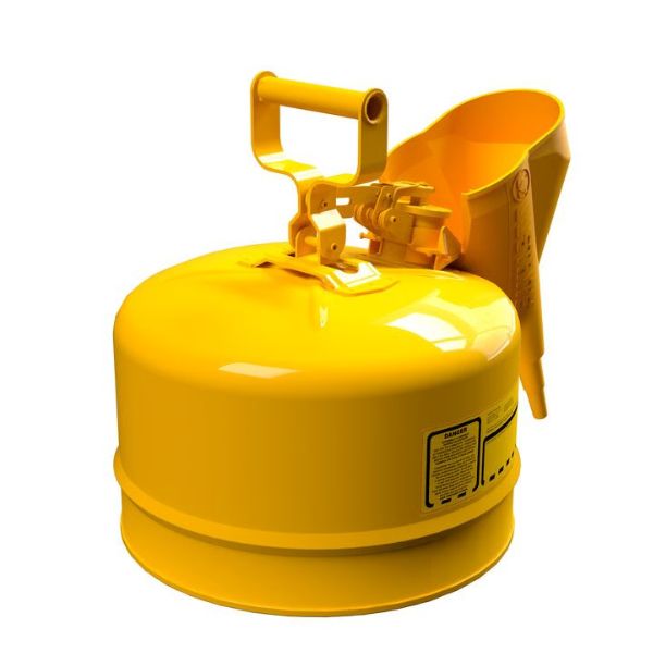Pojemnik zabezpieczający Justrite stalowy na płyny łatwopalne 9,5 l, Typ I, lejek, żółty