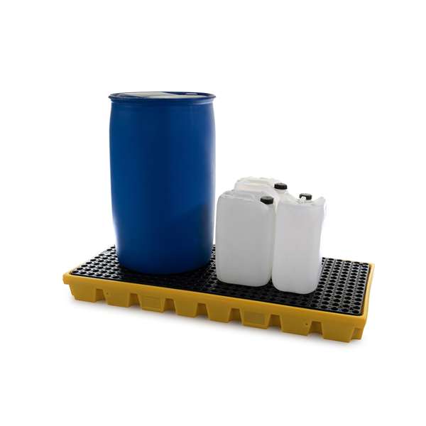 Platforma robocza polietylenowa Topserw 100 l, beczka 2*200 l, wanna wychwytowa, żółty, LOW