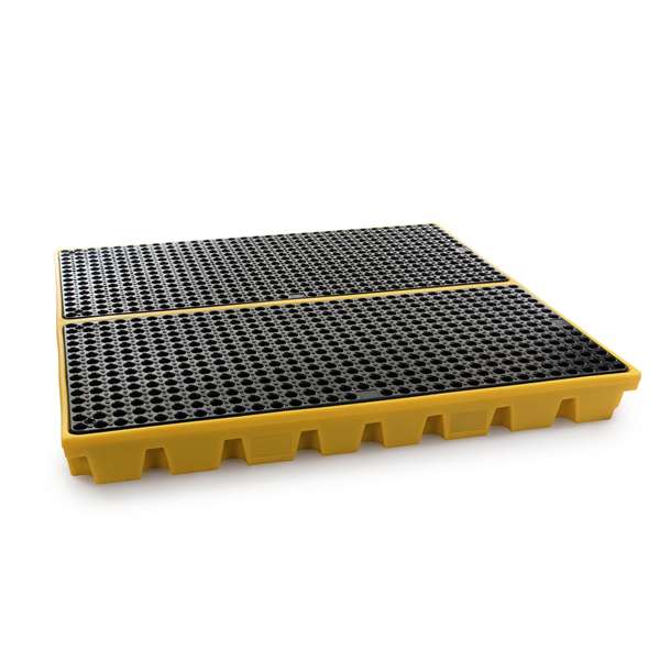 Platforma robocza polietylenowa Topserw 240 l, beczka 4*200 l, wanna wychwytowa, żółty, LOW