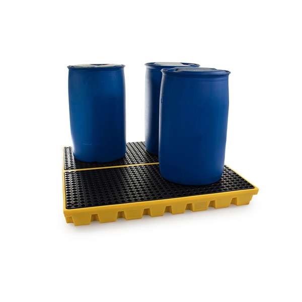 Platforma robocza polietylenowa Topserw 200 l, beczka 4*200 l, wanna wychwytowa, żółty, LOW