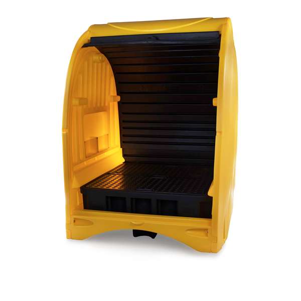 Stanowisko robocze polietylenowa Topserw 485 l, beczka 4*200 l, żółty/czarny, HARDCOVER