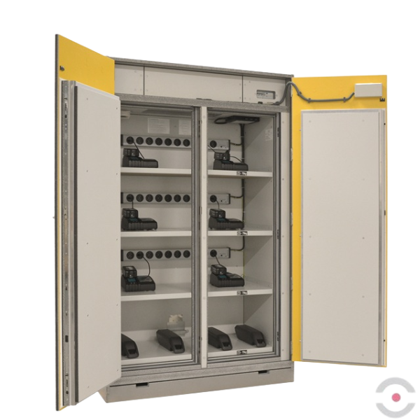 Szafa ognioodporna Topserw BATT-90 XL, ładowanie baterii, 4 półki, 30 gniazd, PREMIUM I/O, 90 min