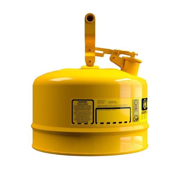 Pojemnik zabezpieczający Justrite stalowy na płyny łatwopalne 9,5 l, Typ I, żółty