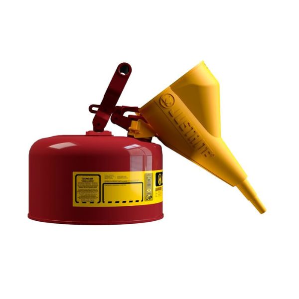 Pojemnik zabezpieczający Justrite stalowy na płyny łatwopalne 4 l, Typ I, lejek, czerwony