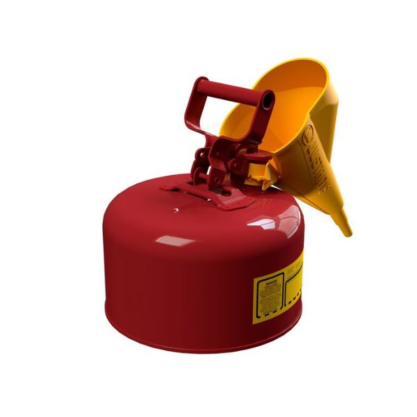 Pojemnik zabezpieczający Justrite stalowy na płyny łatwopalne 4 l, Typ I, lejek, czerwony