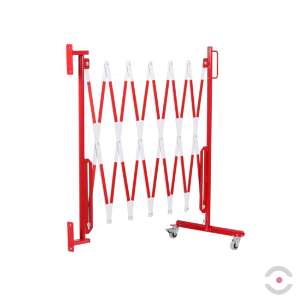 Bariera nożycowa, dł. 3600 mm, ścienna, kółka, czerwony/biały