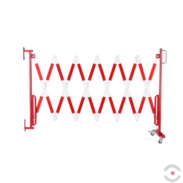Bariera nożycowa, dł. 4000 mm, ścienna, kółka, czerwony/biały