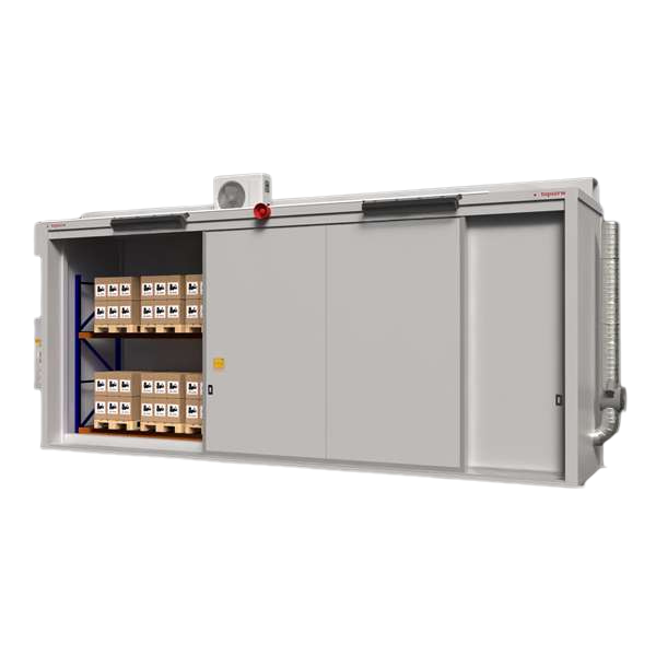 Magazyn ognioodporny Topserw BATTERY, REI120, 2 poziomy/2 segmenty, S*G*W 8500*2000*3700, 2*1000 l, drzwi przesuwne