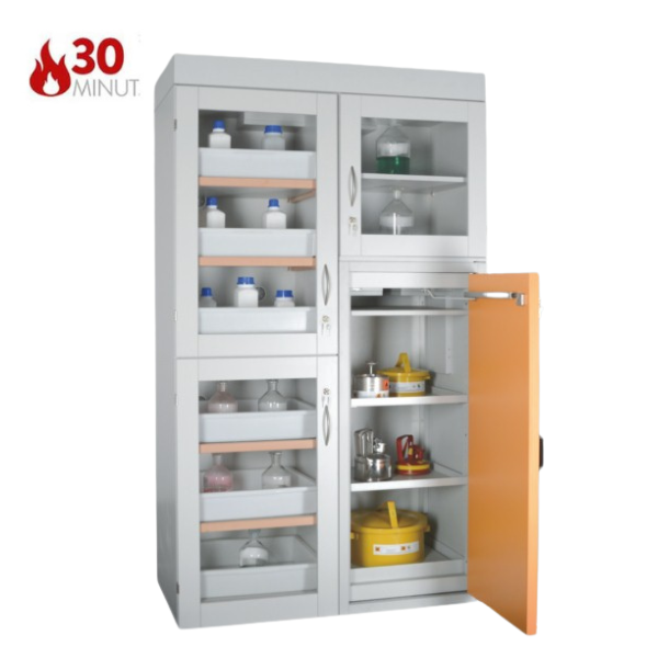 Szafa kombinowana Topserw COMBI-30 XL, 6 wanienek, 3 moduły, drzwi GL szare/żółte, LAB, 30 min