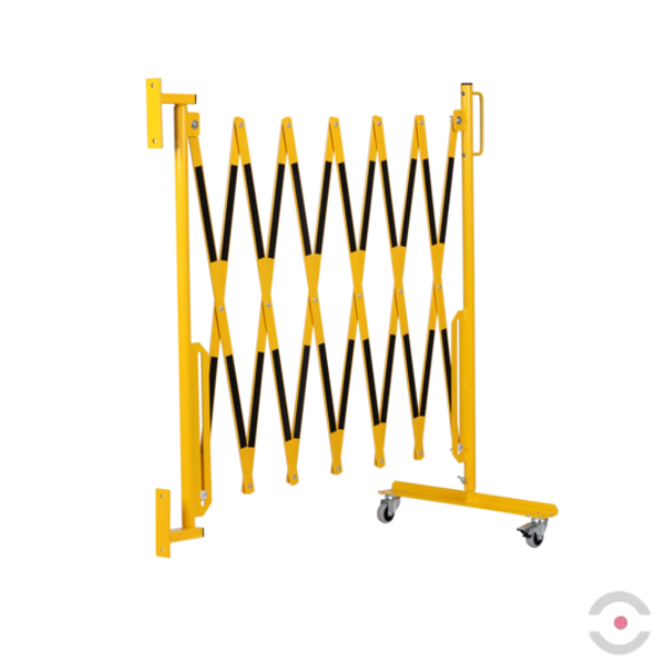 Bariera nożycowa, dł. 3600 mm, ścienna, kółka, czarny/żółty