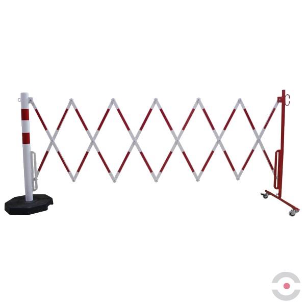 Bariera nożycowa, dł. 4000 mm, słupek przestawny śr. 60 mm, kółka, czerwony/biały