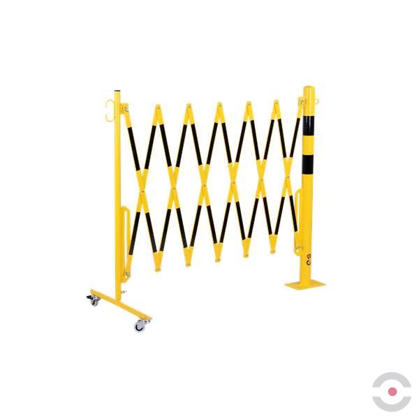 Bariera nożycowa, dł. 3600 mm, słupek śr. 60 mm, kółka, czarny/żółty