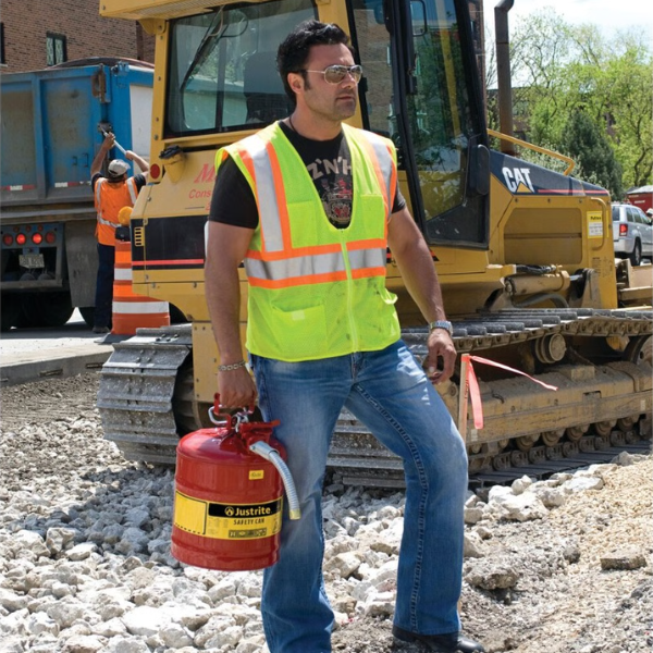 Pojemnik zabezpieczający Justrite stalowy na płyny łatwopalne Typ II, wąż spustowy 25 mm, 19 l, czerwony