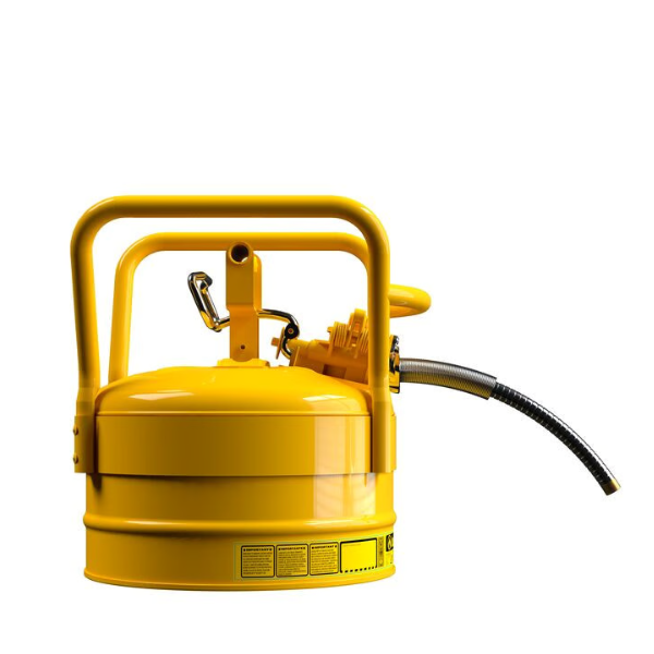 Pojemnik zabezpieczający Justrite stalowy na płyny łatwopalne Typ II, D.O.T. wąż spustowy 16 mm, 9,5 l, żółty