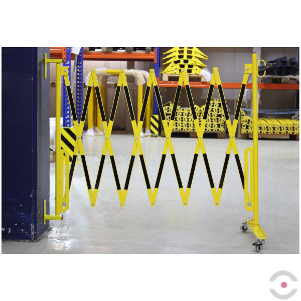 Bariera nożycowa, dł. 3600 mm, ścienna, kółka, czarny/żółty